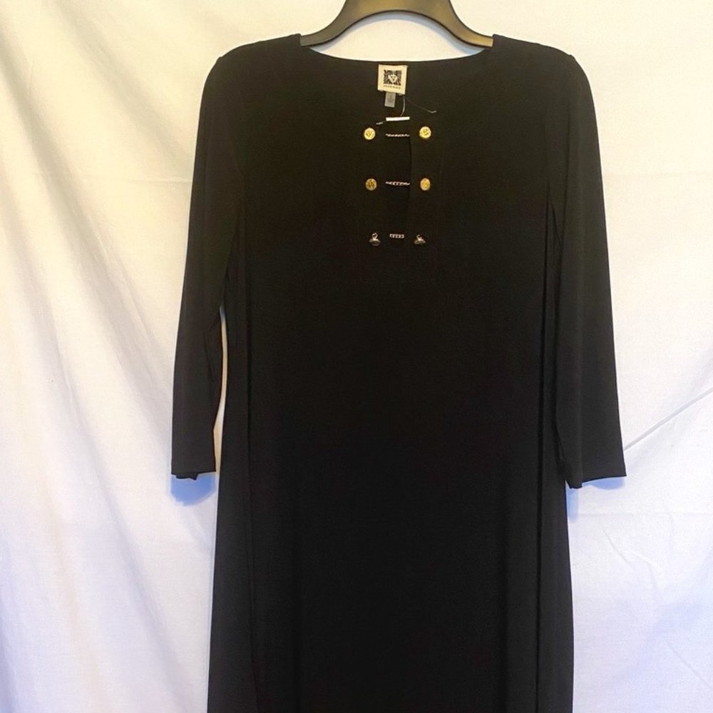 Beautiful! NWT! Anne Klein ~ Black Buttons/Chain Detail 3/4 Sleeves Dress ~ Sz.S